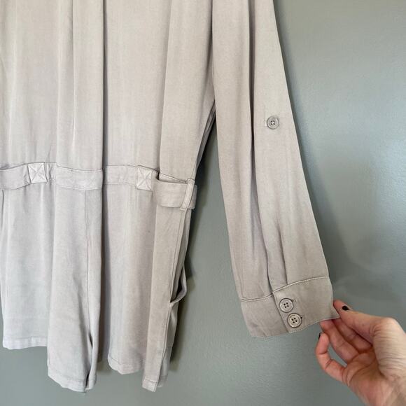 SUNDAYS SENNA ROMPER IN BRINDLE Size Large Taupe Grey Long Sleeve Utility Chic - Picture 16 of 16